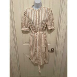 Gap Womens Striped Button-Down Linen Cotton‎ Belted Dress S Tall